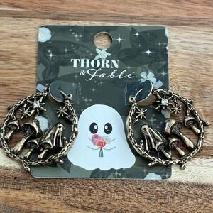 Thorn & Fable Ghost Forest Hoop Earrings Women Silver Mushroom Star Hot Topic *